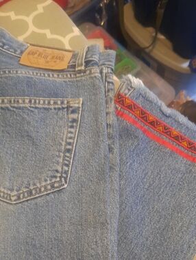 GAP Light Blue Straight Leg Jeans with Red Trim Accent